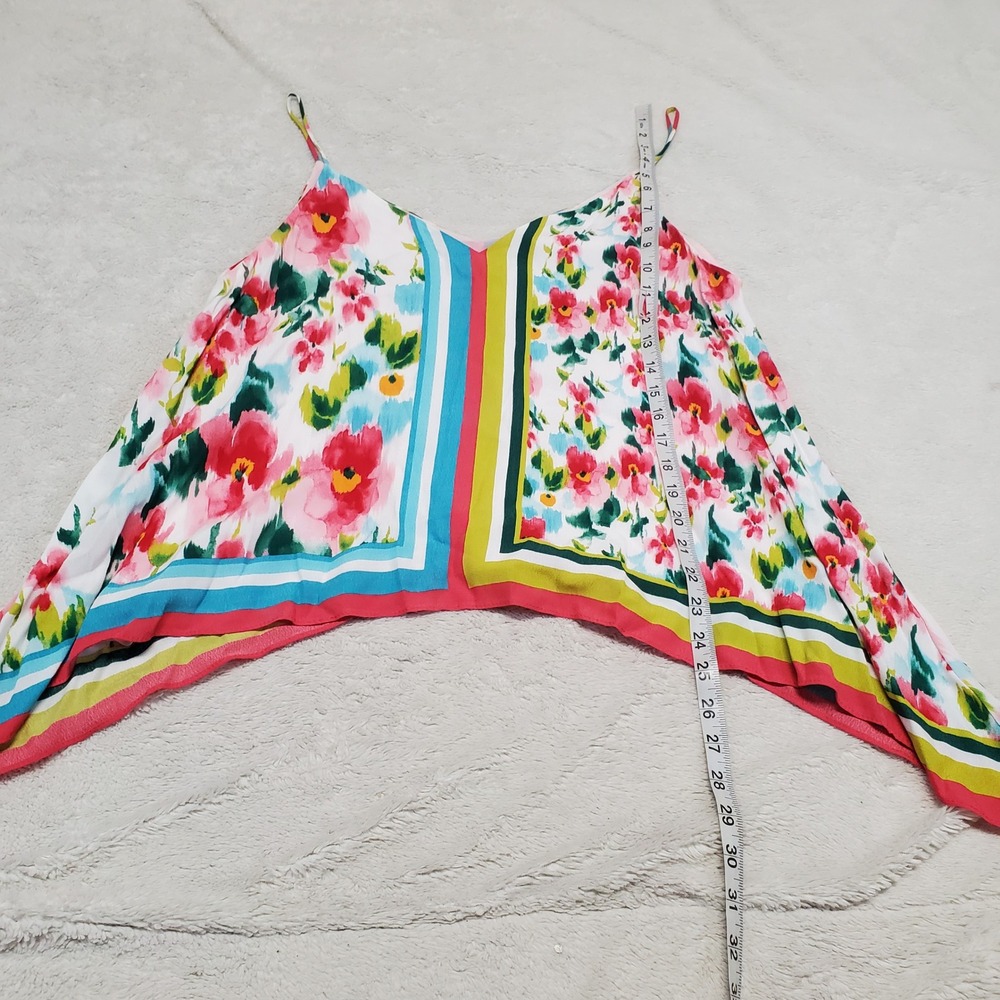 Zara White Pink Floral Banadana Spaghetti Strap Flowy Top Medium Casual Summer - Picture 4 of 8